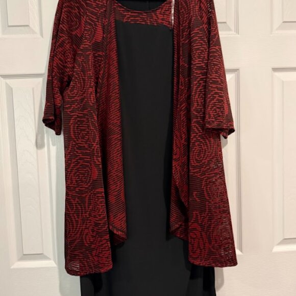 Catherines 1X Two Piece Dress Sheer Cover Set Black Red Layered Outfit - Picture 2 of 4